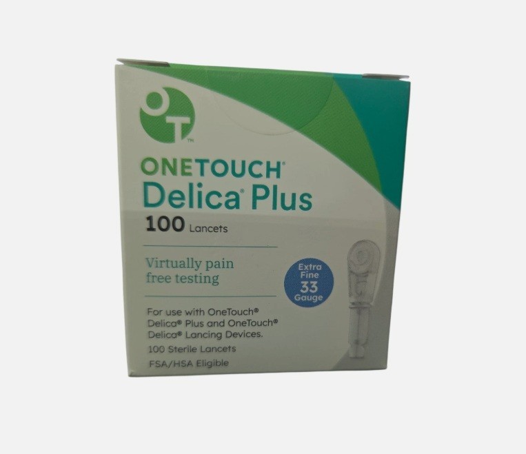 One Touch Delica Plus Lancets 100 Extra Fine 33G Exp 2030 (100 Lancets in box)