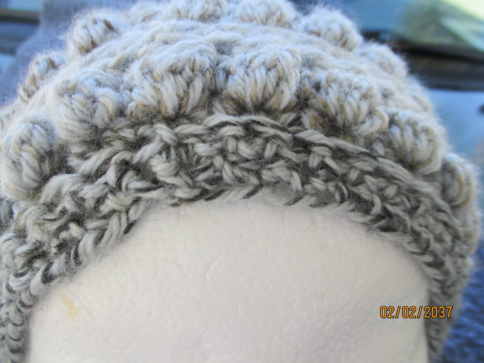 Ladies' Hand Crocheted Beanie Hat Shades of GREY 100% Acrylic Adult Size