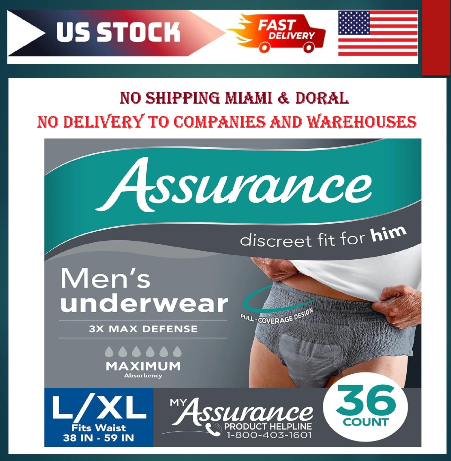 Assurance Men's Incontinence Underwear, L/XL , Maximum Absorbency (36 Count)