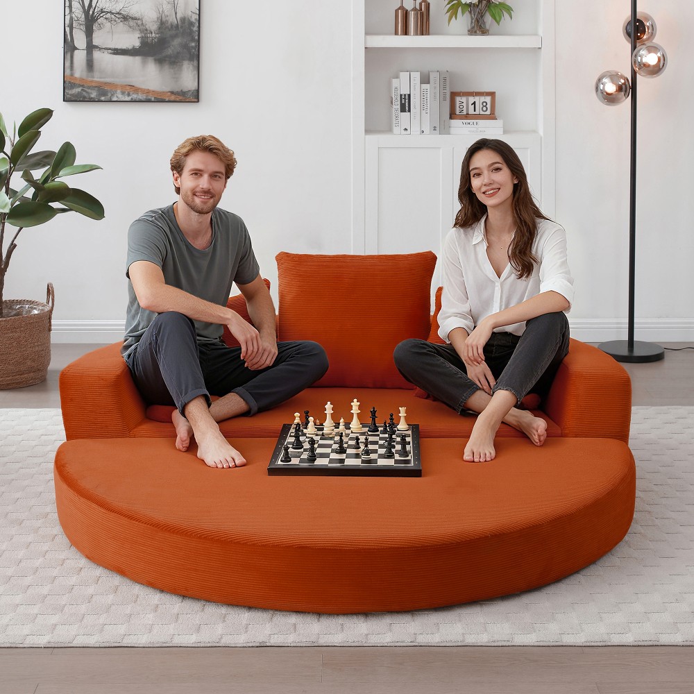Convertible Sofa Bed w/ Foam Corduroy Cover, Orange - Modern Futon