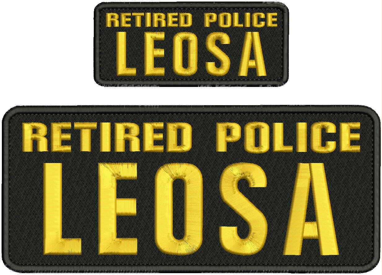 Collectible 2 Embroidery Patch Retire Police L 4x10 and 2x5 Gold On Black