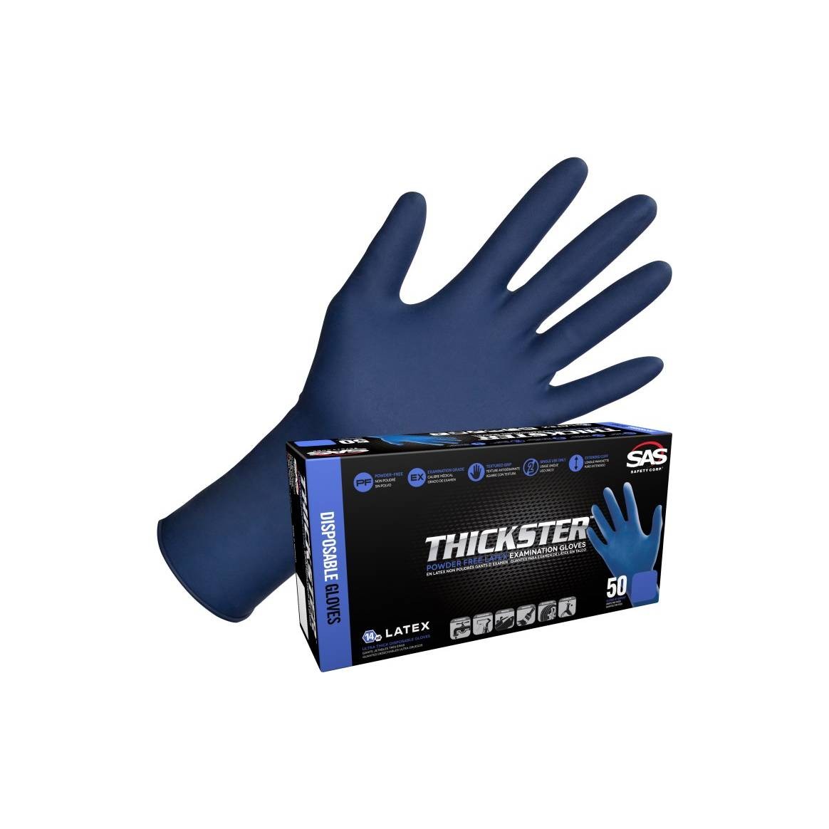 SAS 6603-20 Thickster Latex Disposable Gloves, 14 mil, Large, 50 Pack