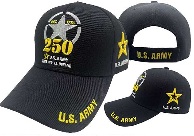 U.S. ARMY STAR 250TH THIS WE WILL DEFEND EMBROIDERED BLACK HAT CAP LICENSED X1