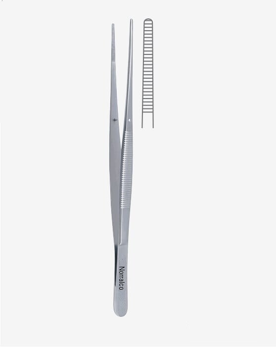 Potts-Smith Dressing Forceps, 7", Straight, Serrated Tips, Premium