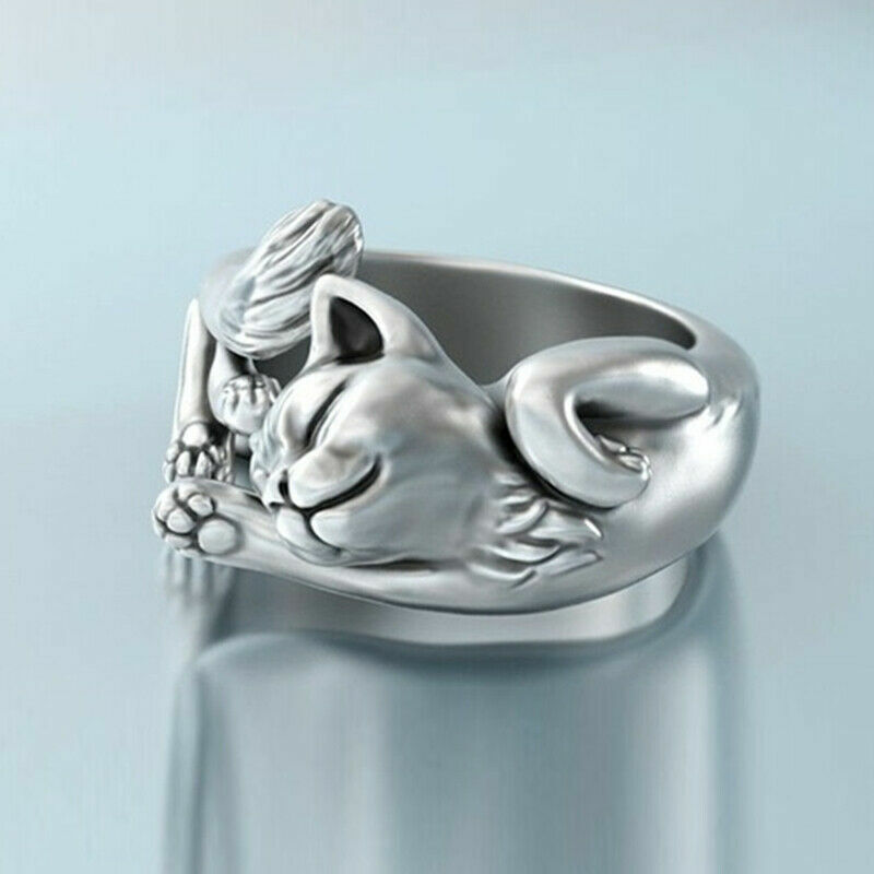Fashion Cat Shaped 925 Silver Plated Rings for Women Party Jewelry Ring