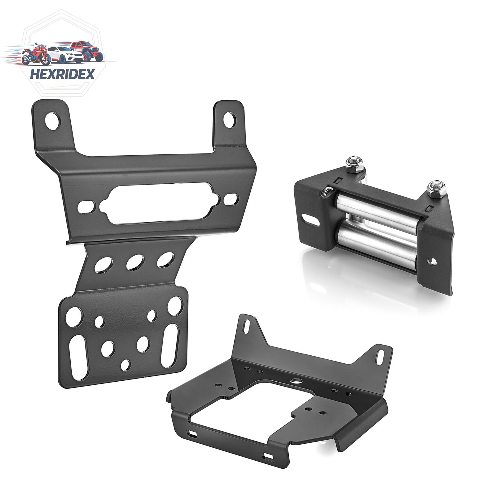 Winch Mount Plate+4 7/8" Roller Fairlead Fit Polaris RZR 900/General 1000 XP