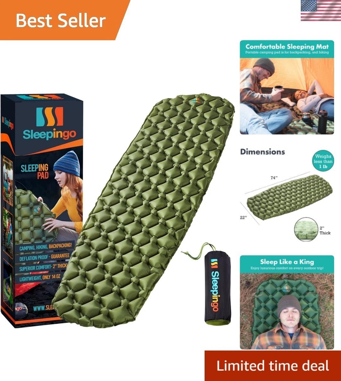 Ultralight Sleeping Mat - Inflatable & Compact Camping Air Mattress for Backp...