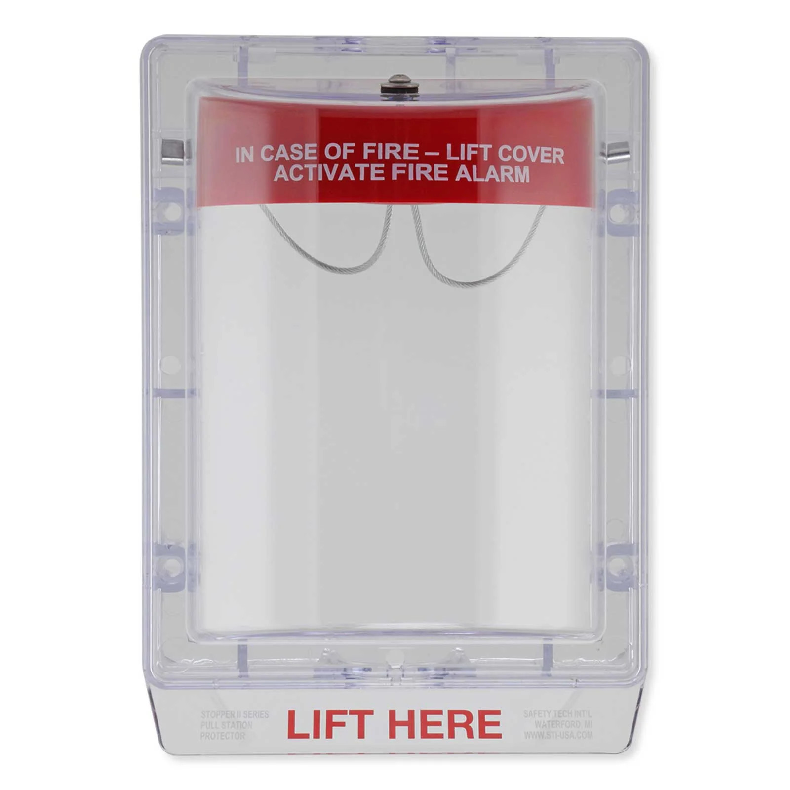 STI Stopper II Fire Alarm Cover with Horn & Clear Spacer - Fire Label (STI-1130)