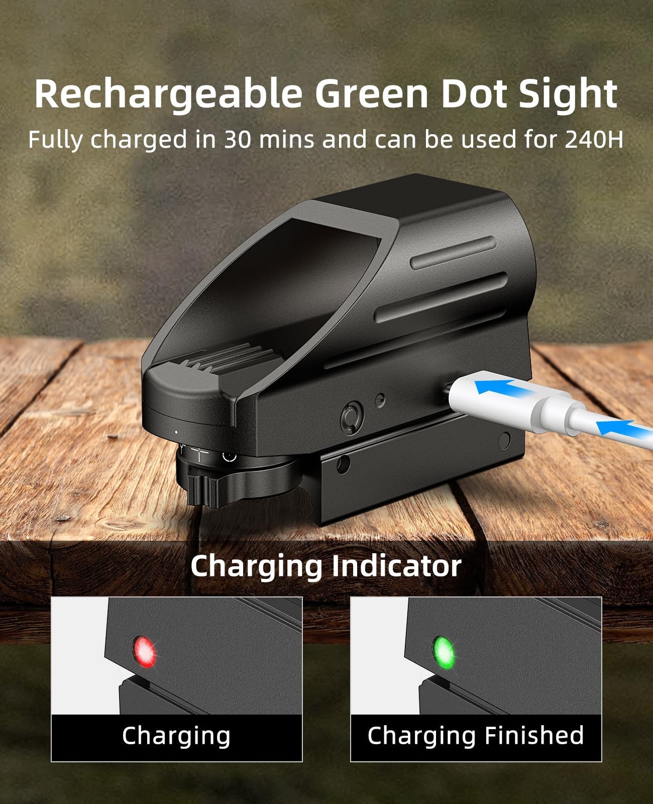 EZshoot Rechargeable Red/Green Dot Reflex Sight, Red Optic Green