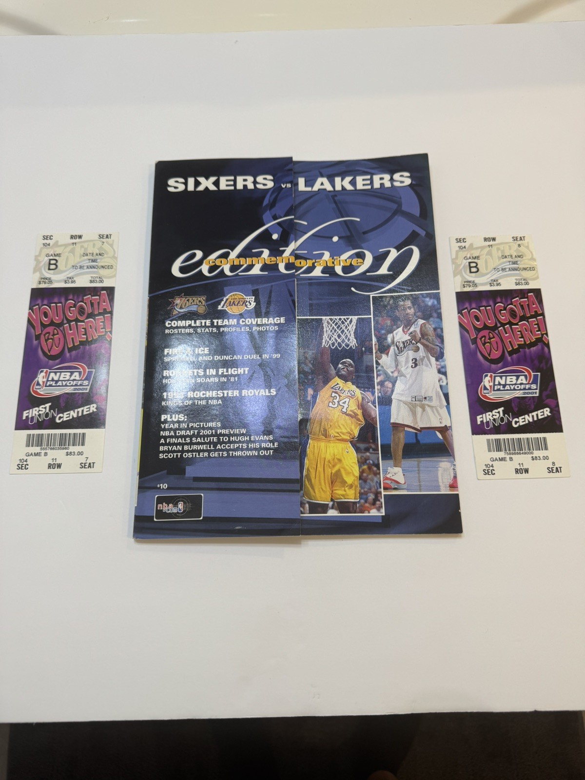 2001 NBA Finals Commemorative Edition Program Sixers Vs Lakers 2 ticket stubs
