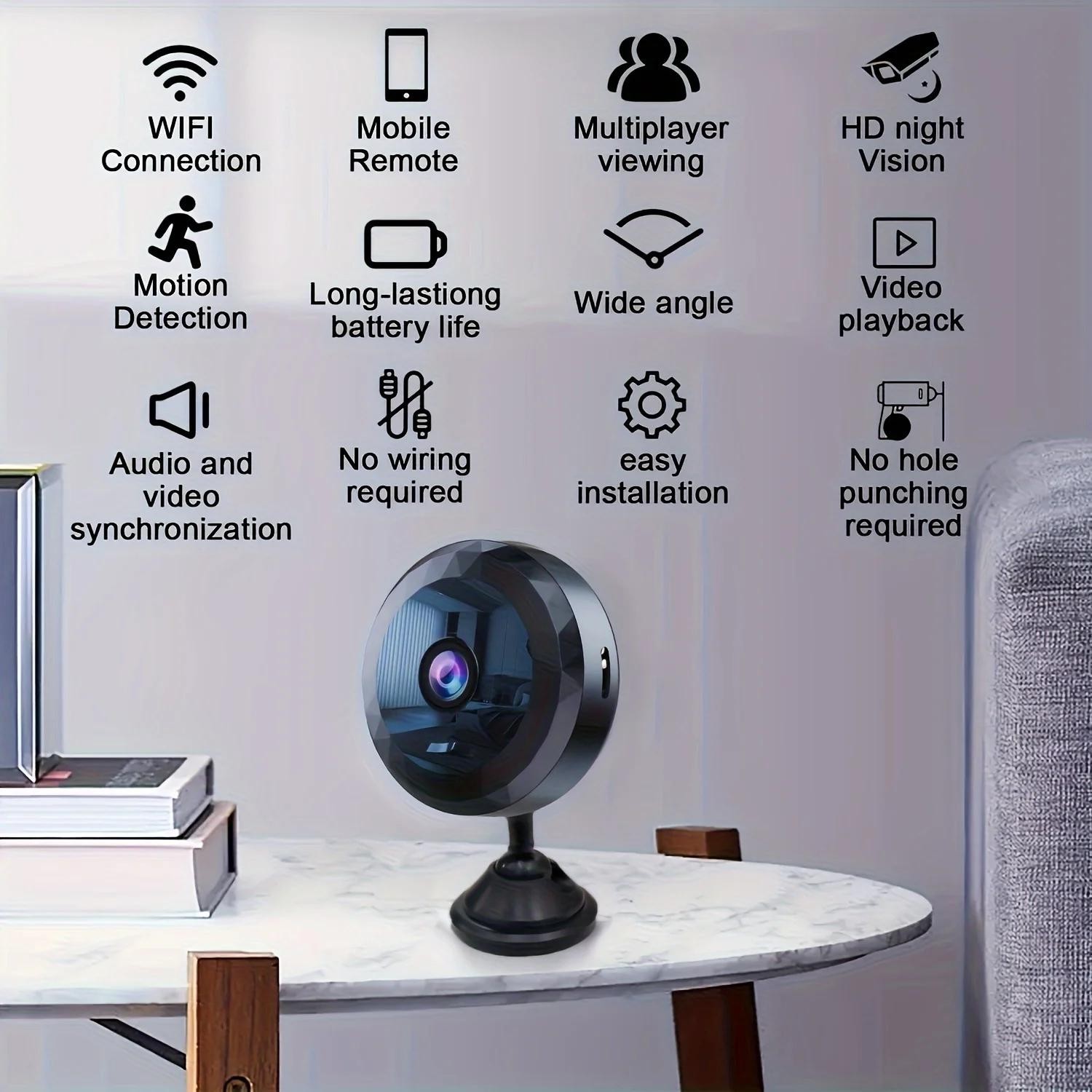 Wireless Mini Wifi Security Camera with Night Vision Motion Detection Rechargeab