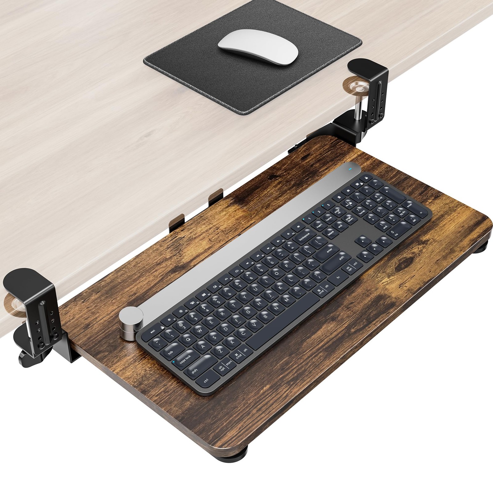Ergonomic Under Desk Keyboard Tray Pull Out CClamp 20x11.8 Inch Rustic