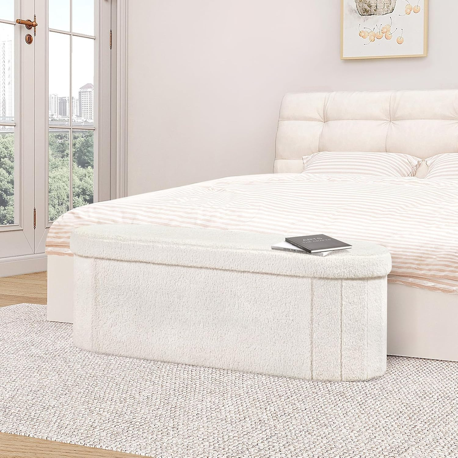 Ottoman with Storage for Living Room, Sherpa Folding Storage Ottoman Foot Rest,