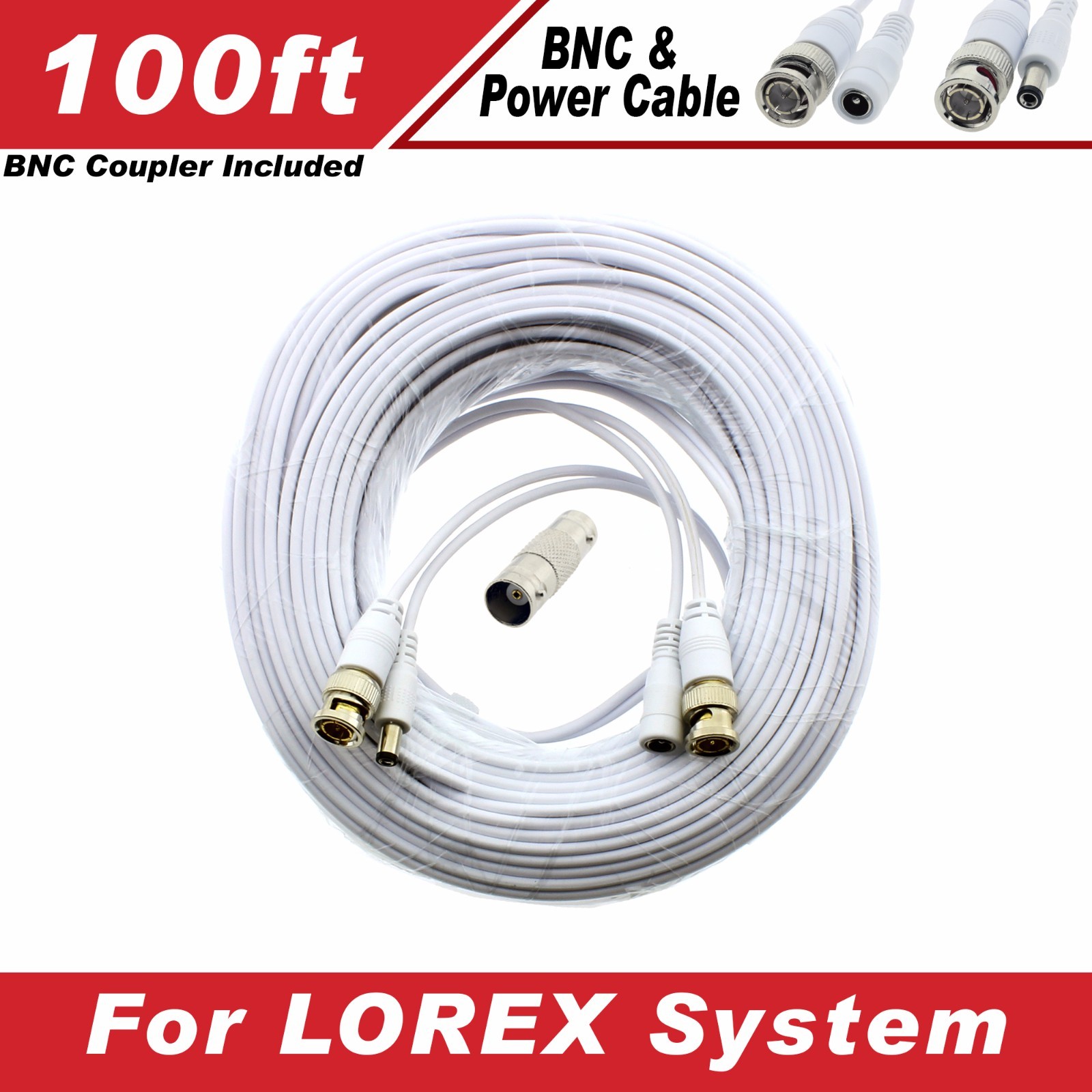 WHITE PREMIUM 100FT CCTV SURVEILLANCE CABLE FOR 16 CH LOREX SYSTEM LH-1896, Eco3