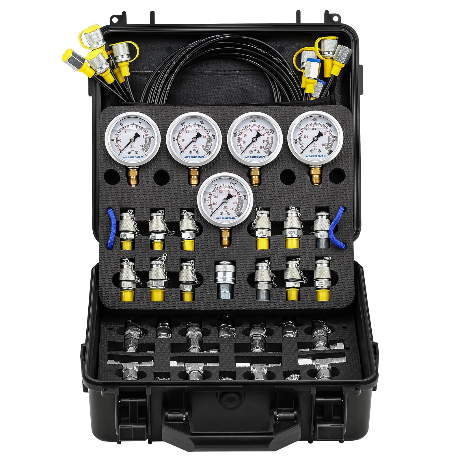 Hydraulic Pressure Test Kit, 5 Gauges, 13 Test Couplings, 14 Tee Connectors, ...