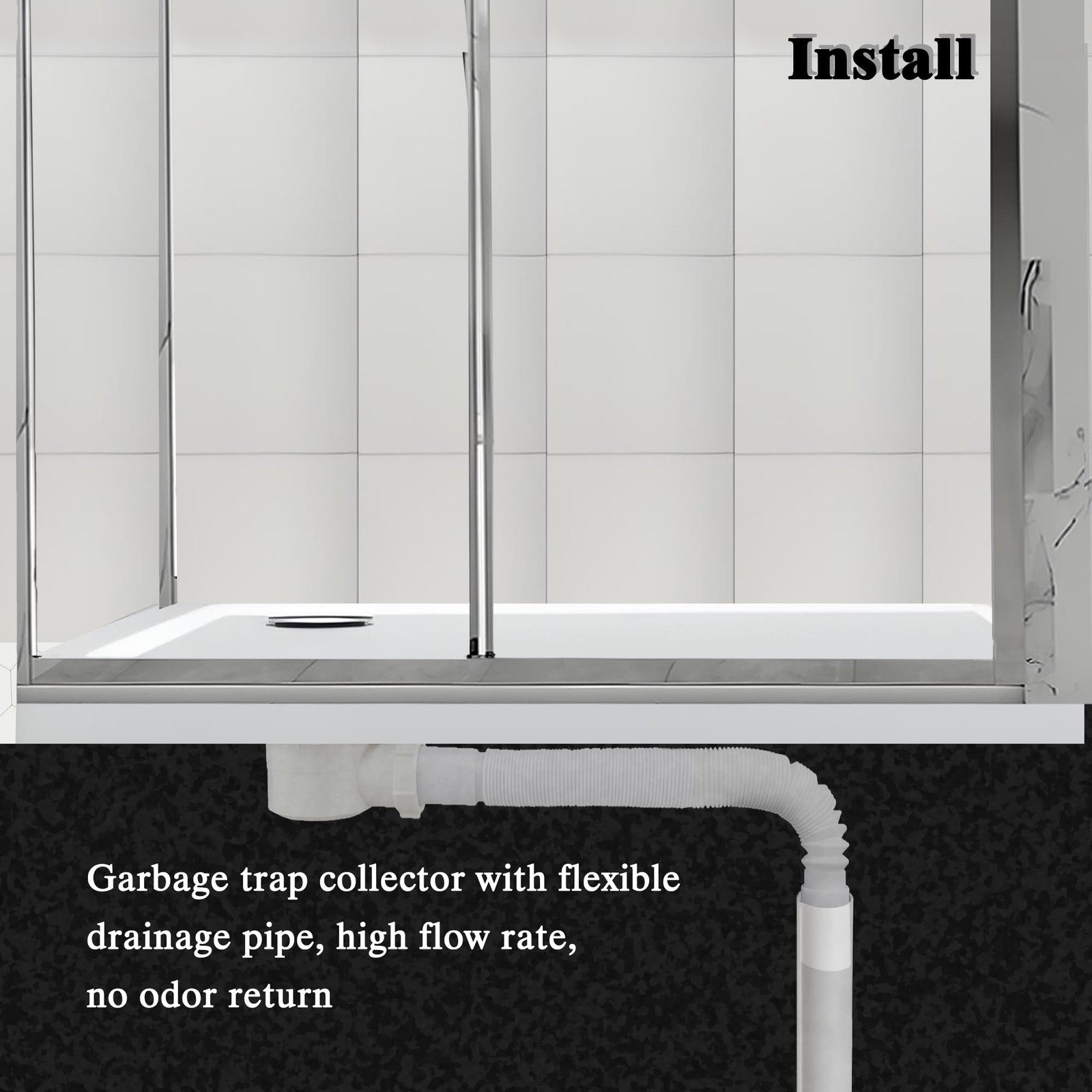 Low Profile Shower Drain, 1.5" Side Outlet Drain Assembly with White
