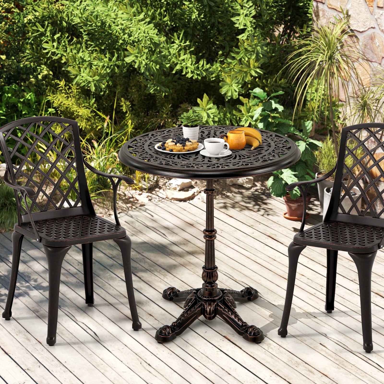 27" Round Cast Aluminum Patio Bistro Table w/Hollow Top Cross Base for Backyard