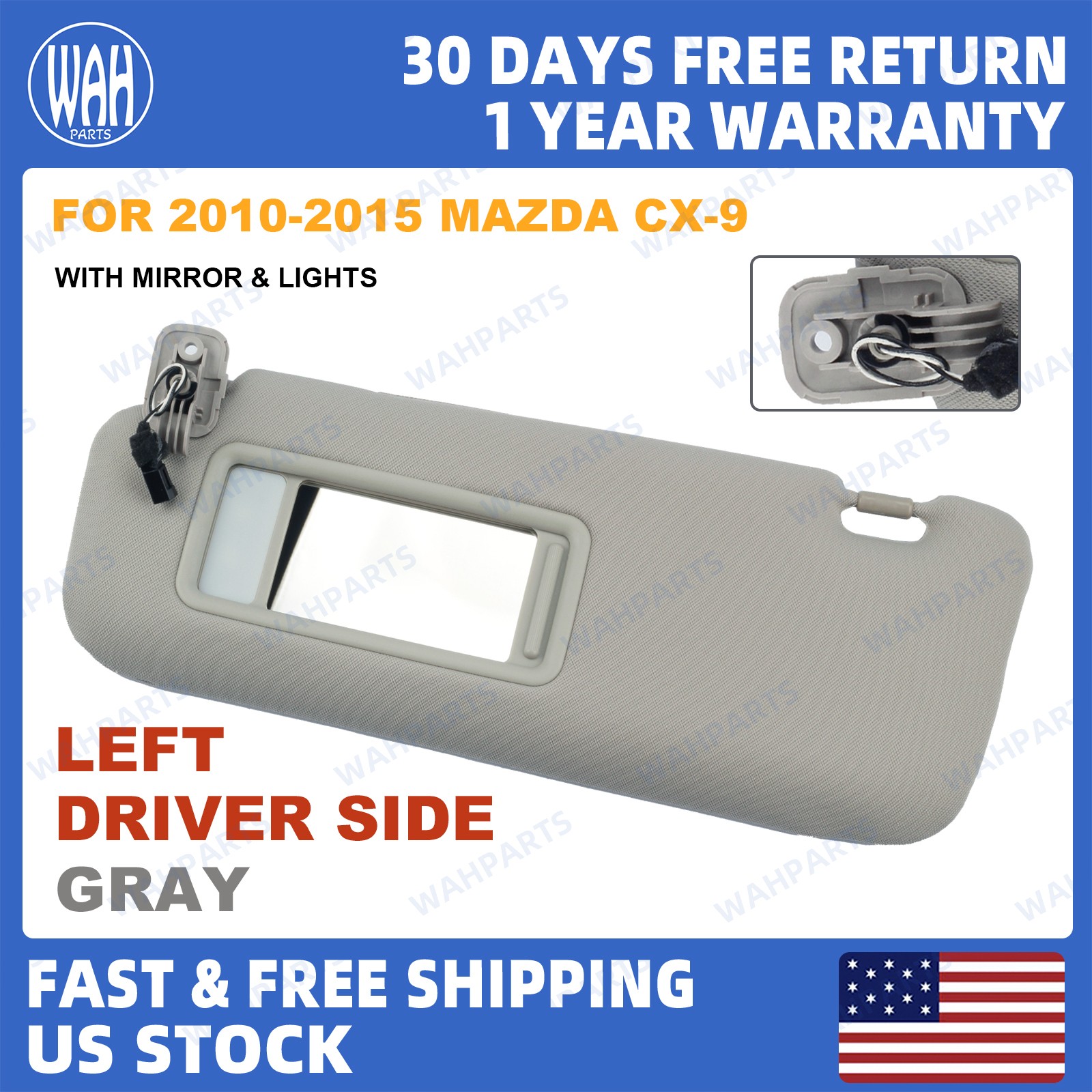 For 2010-2015 Mazda CX-9 Left Driver Side Gray Sun Visor with Lights TDY1-69-320