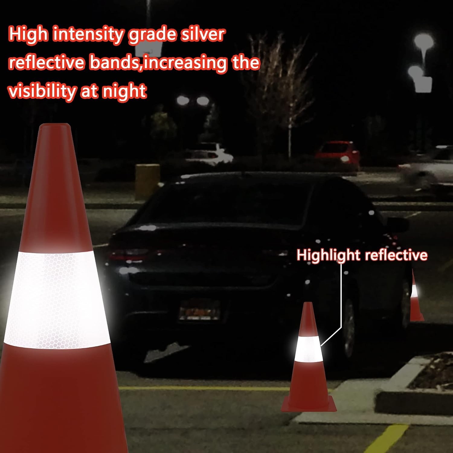 Stackable 12-inch Traffic Cones with Reflective Collars - Multi-Use Pack of 4