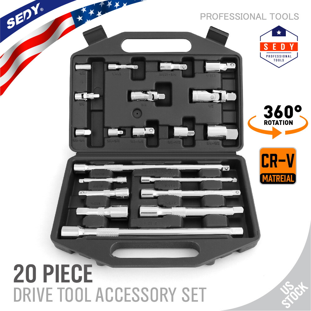 20 Extension Bar Set 1/4" 3/8" 1/2" Drive Socket Wrench Universal Joint Adaptor