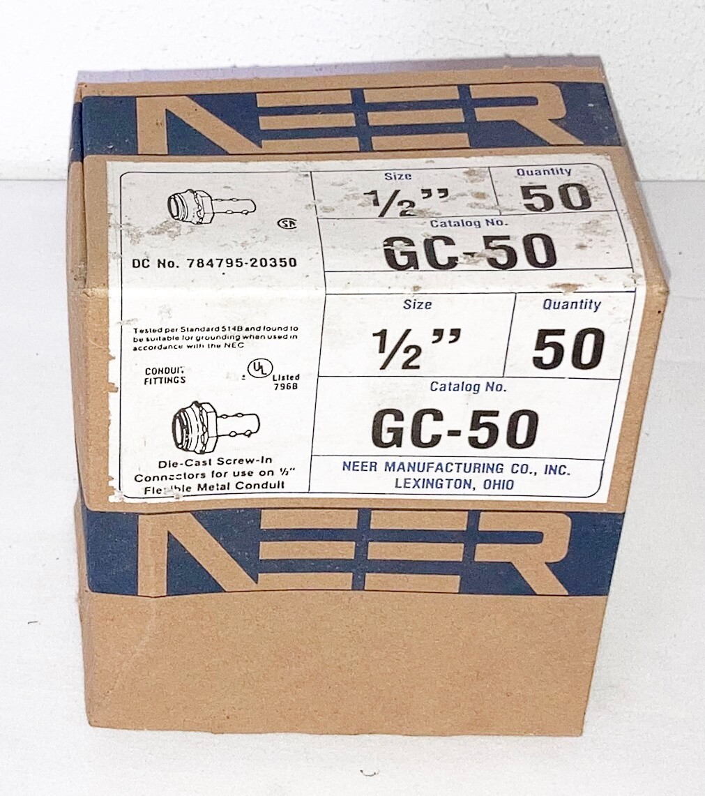 Box of 50 New NEER GC-50 Die-Cast 1/2" Screw-In Connectors  - Free Shipping !!!!