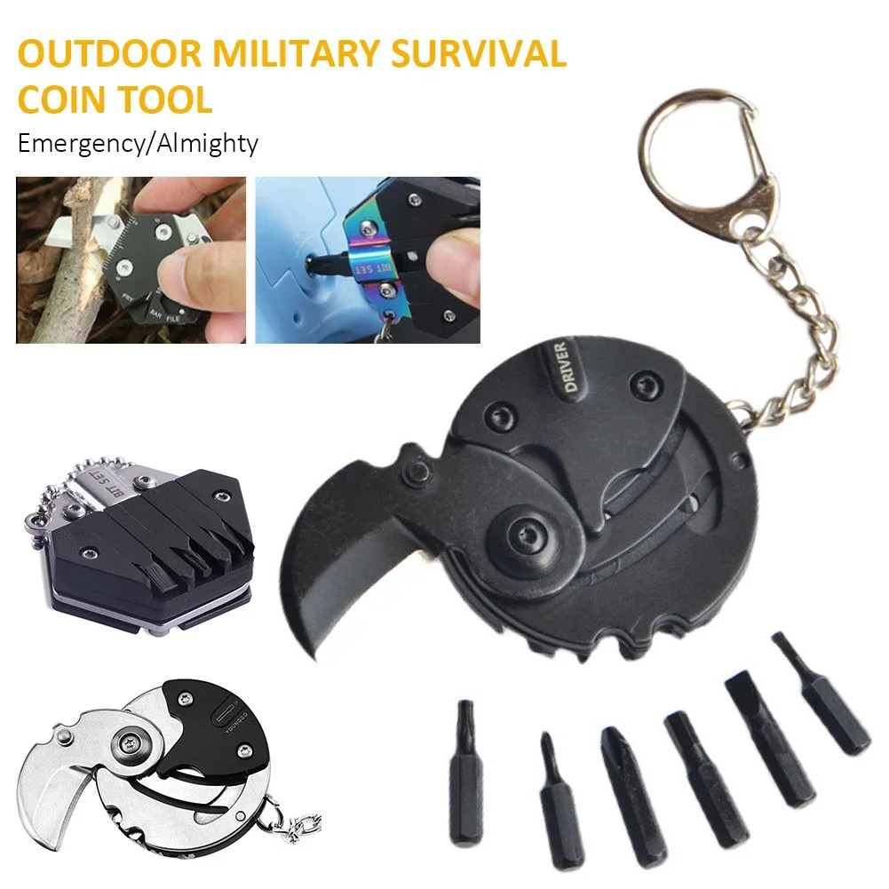 Multifunctional EDC Keychain Screwdriver Hex Coin Folding Pocket Tool
