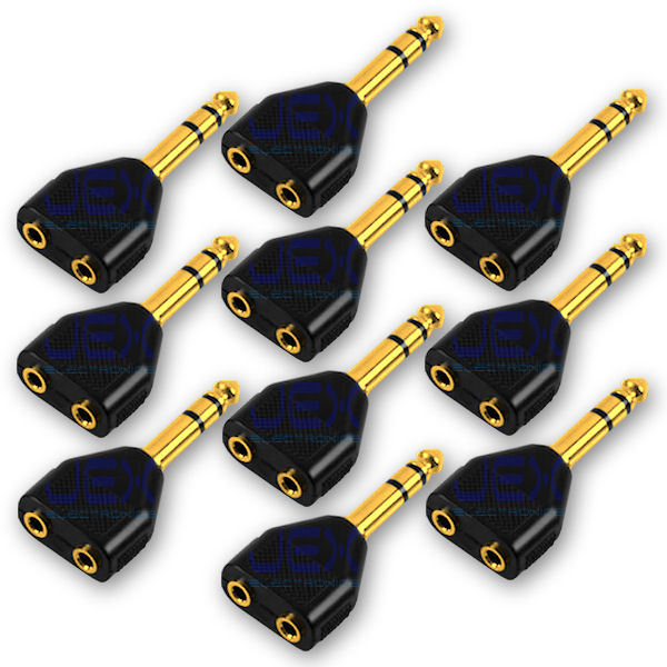 10X Gold 2-way Headphone Audio Splitter 1/4" 6.35mm to 3.5mm Stereo Jack LOT