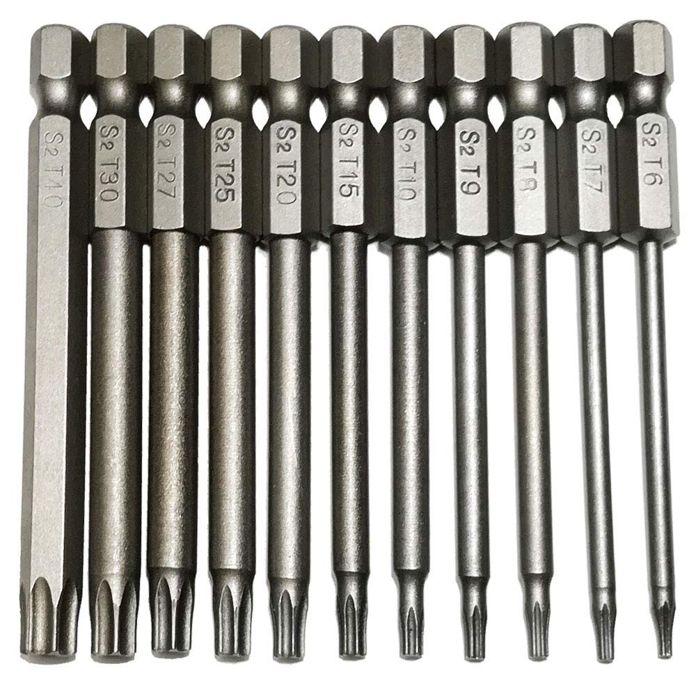 Security Torx Bit 11 Pieces 1/4 Inch Hex Shank T6 T7 T8 T9 T10 T15 T20 T25 T2