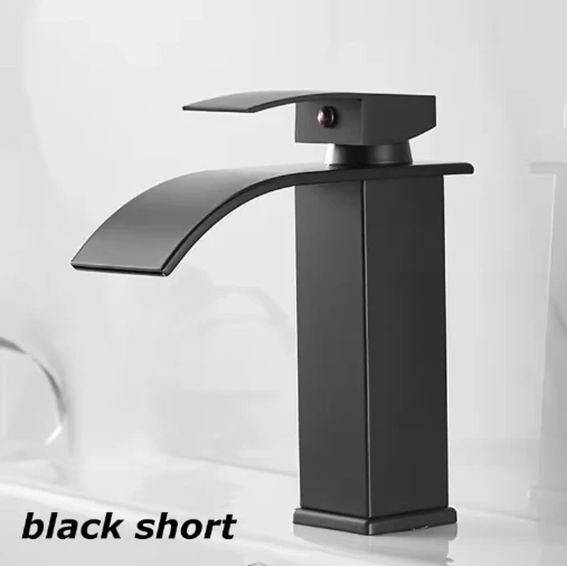 Waterfall Wash Basin Stainless Steel High and Low Faucet Black Hot and Cold Toil