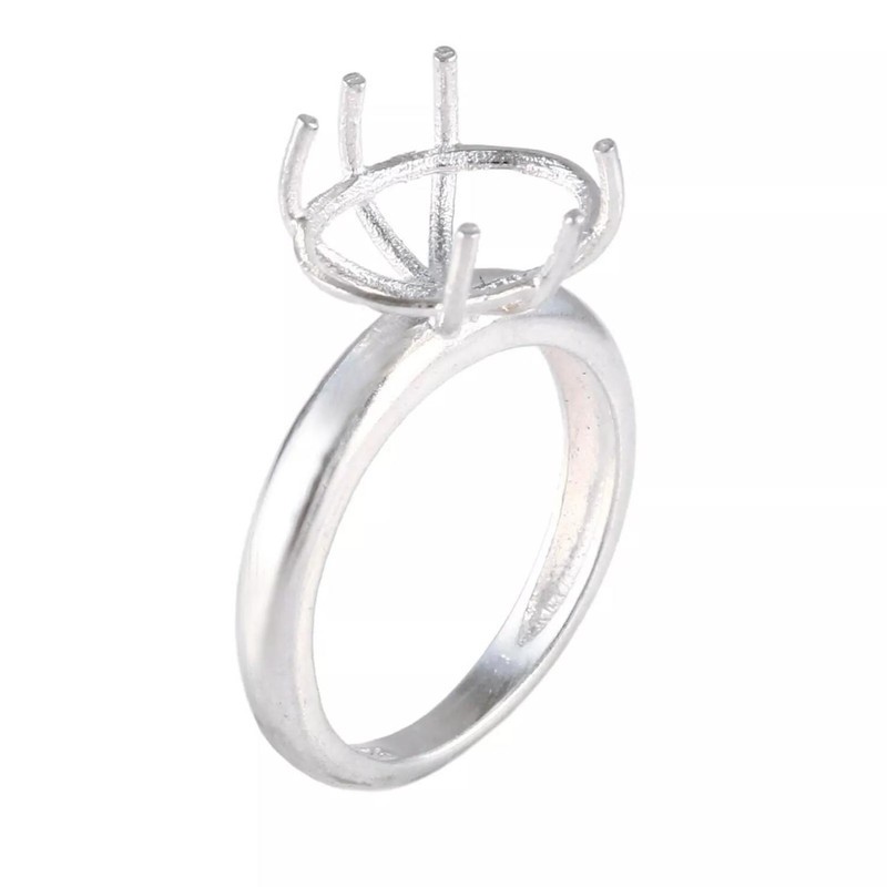 10x14 mm Oval 6 Prong Setting Semi Mount Wedding Ring 925 Sterling Silver