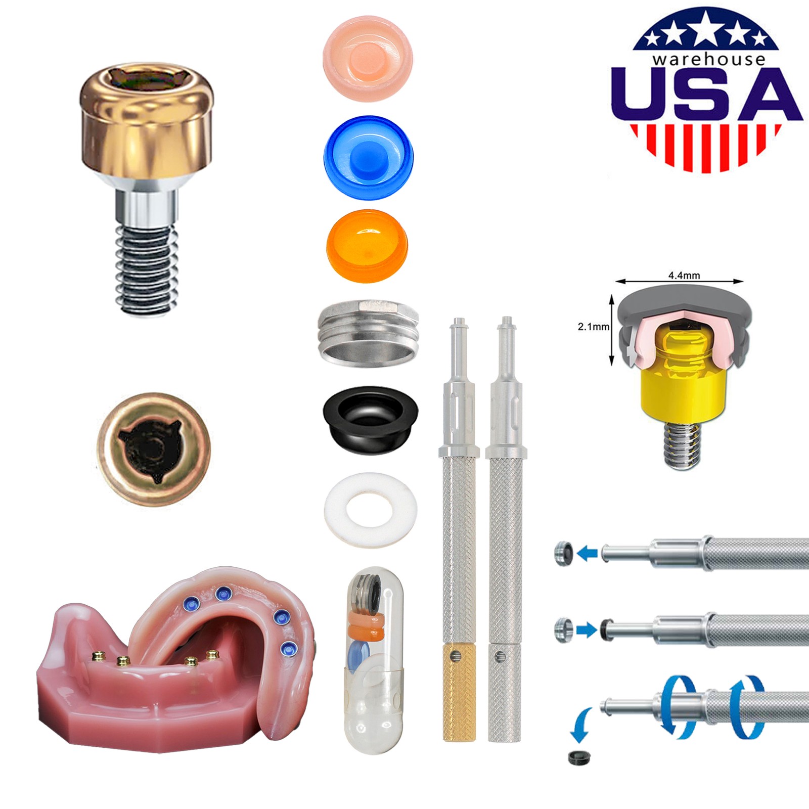 US Overdenture Locator Core Tool Retention Male Caps Implant Inserts Extraction