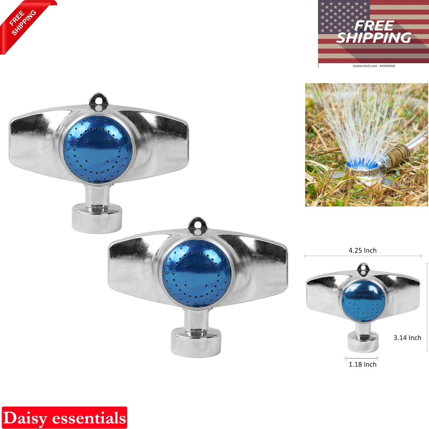 360 Degree Metal Spot Sprinkler 2 Pack Garden Lawn Watering Coverage 30FT Blue