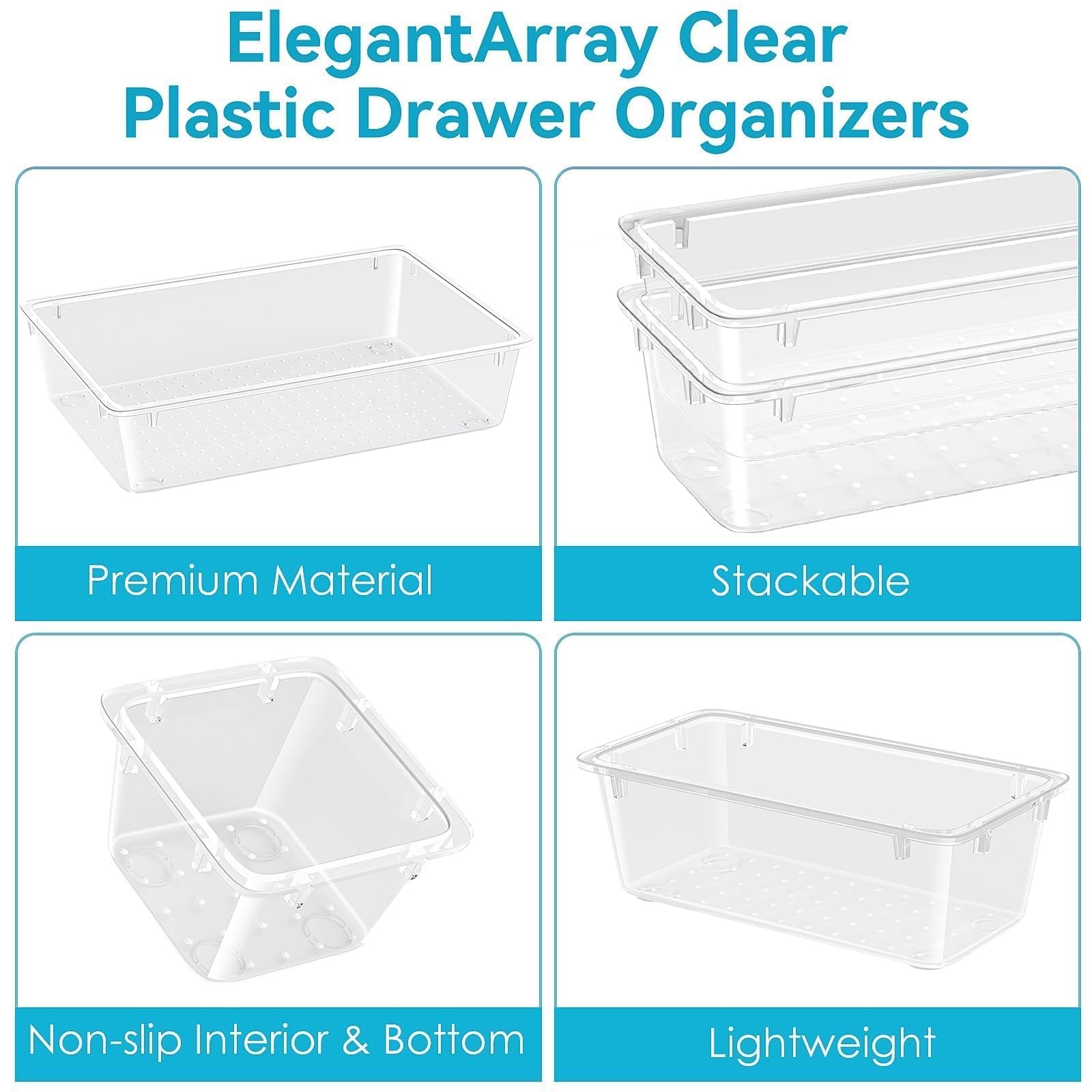 ElegantArray 12 PCS Drawer Organizer Set, 4 Sizes Tool Storage 12 Pcs, Milky