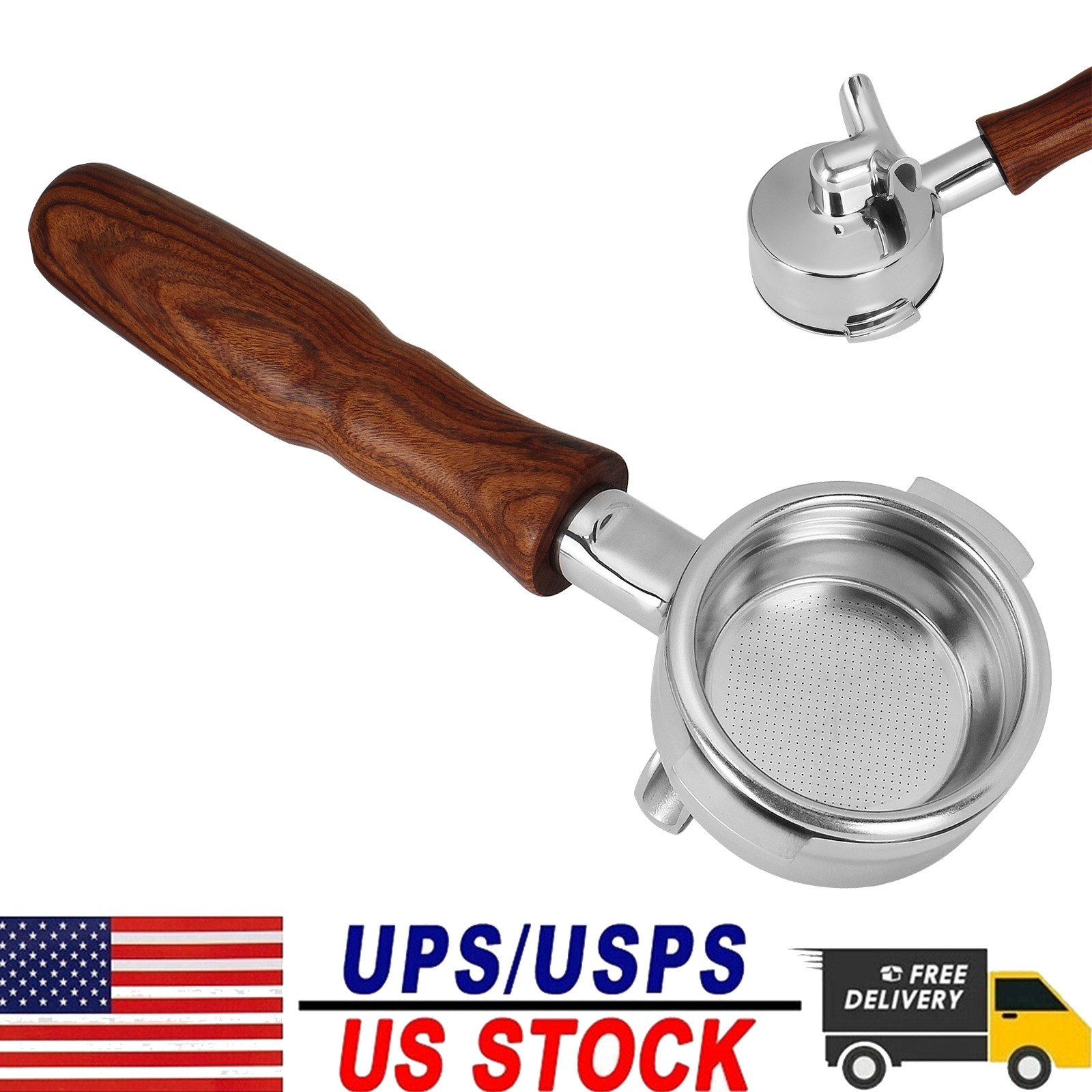 58mm Espresso Portafilter Double Spouts 2 Ears  For La Marzocco Wooden Handle