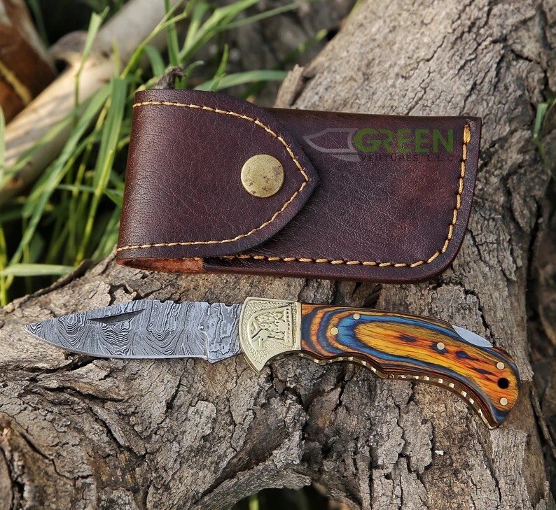 Bench Damascus made Folding Knife, Pocket Knife Handmade Damascus Folding Knife