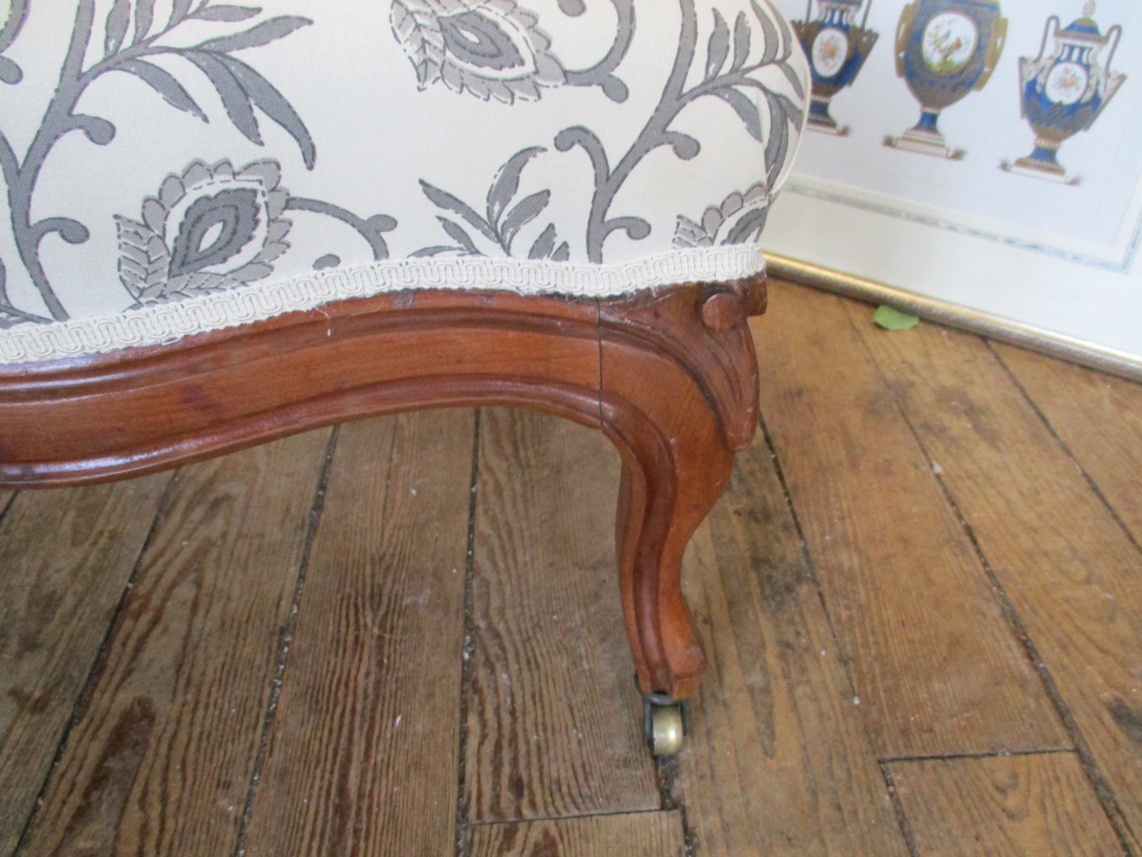 Antique French Style Walnut Framed Foot Stool