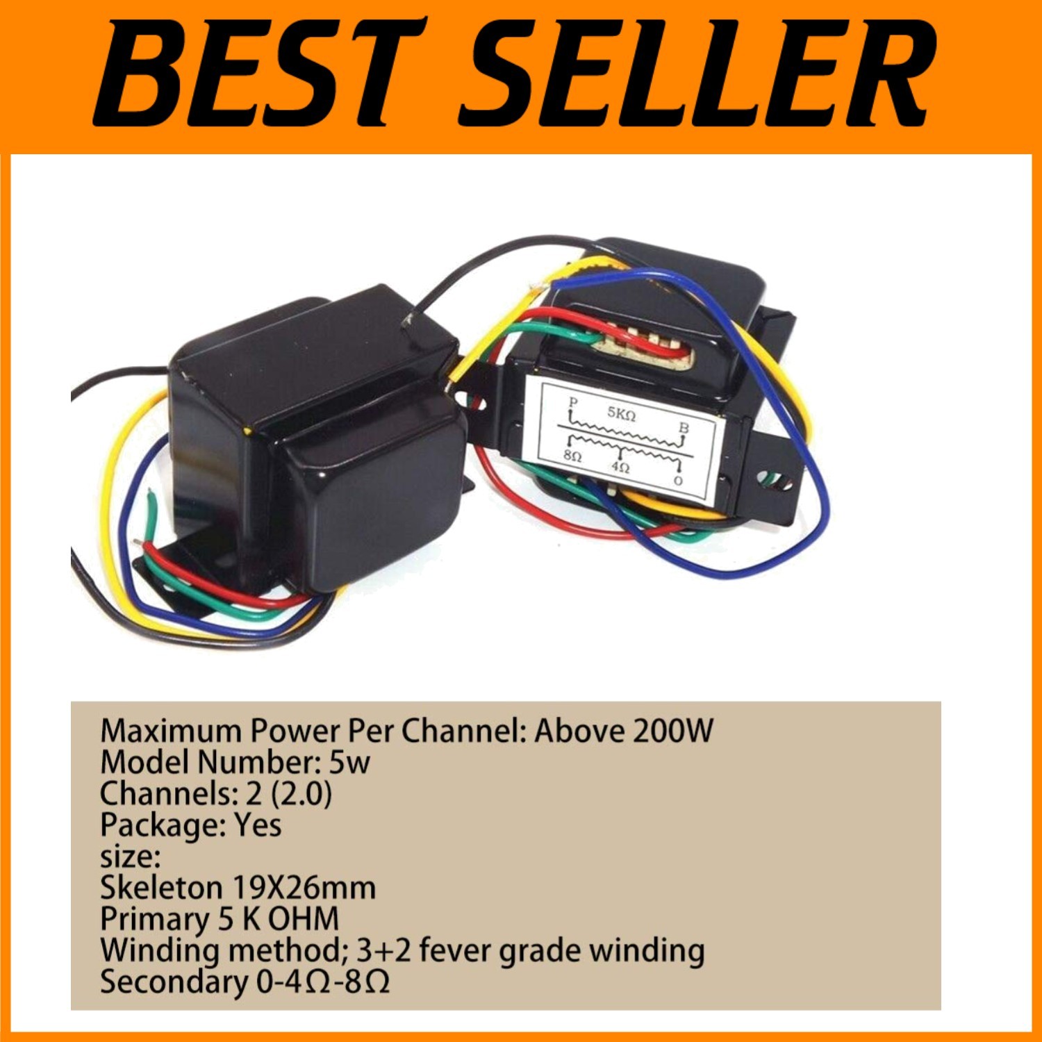5K 5W Single-Ended Output Transformer with Mounting Holes