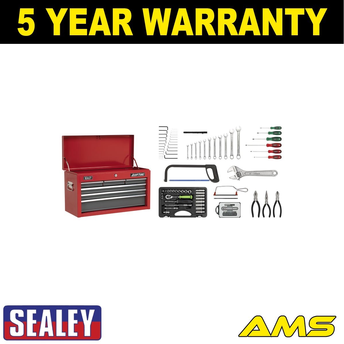 Sealey American PRO� Topchest 6 Drawer with 98pc Tool Kit Red/Grey AP2201BBCOMBO