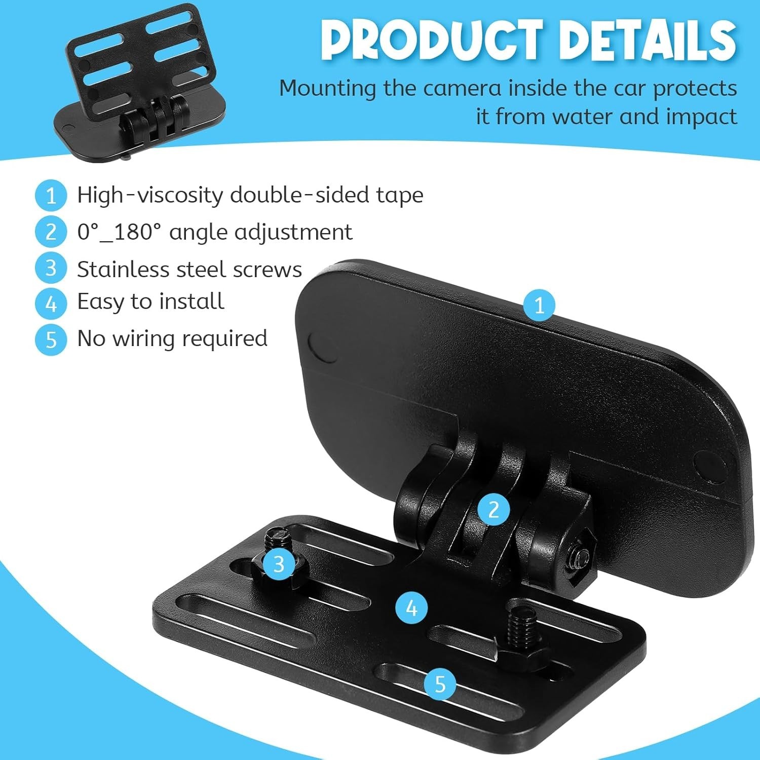 Lightweight Adjustable Dash Cam Mount - Secure Rear Camera Holder for Vehicles
