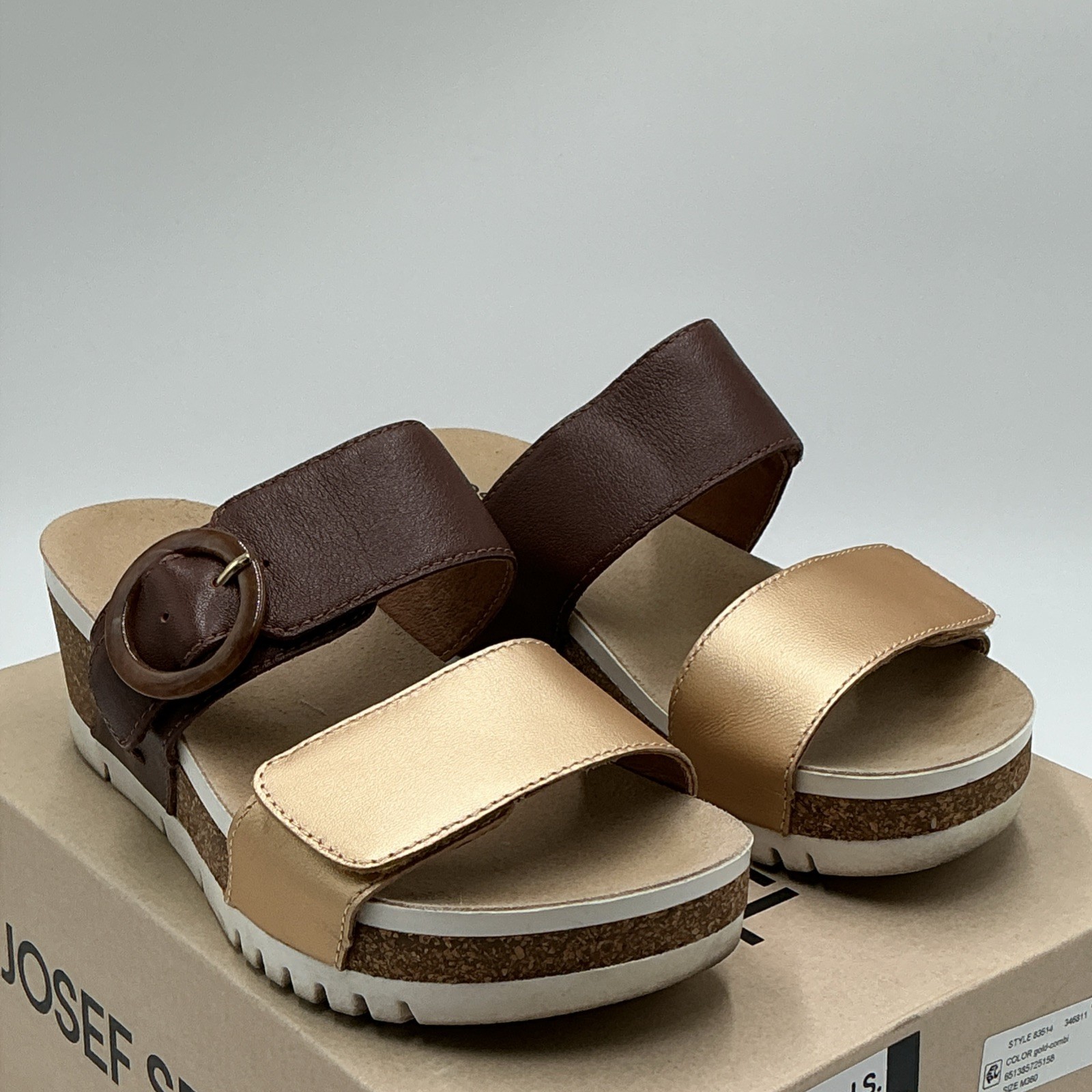 Josef Seibel Quinn 14 Sandals Women's 5-5.5 Gold Kombi Leather Slip-On Ebay2227