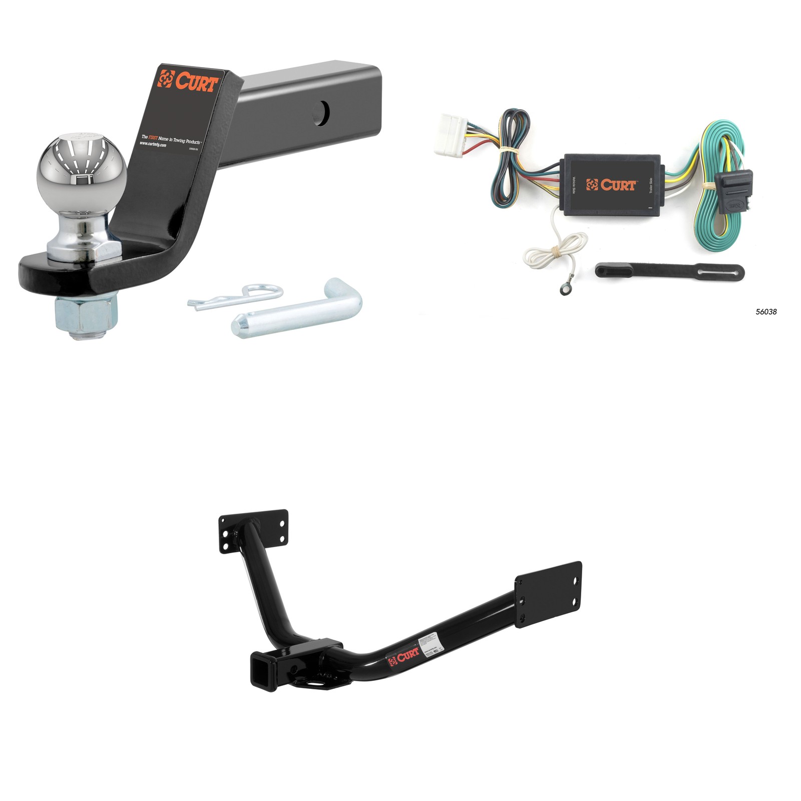 CURT Towing Kit Trailer Hitch Package Wiring 45042 Ball Mount Pin & Clip, 13354