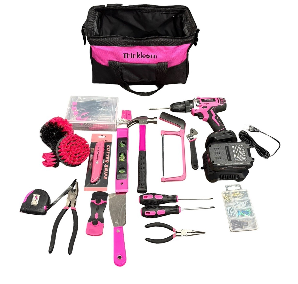 PINK LADIES ThinkLearn Tool Kit w/ 20V Cordless Drill Set for Women