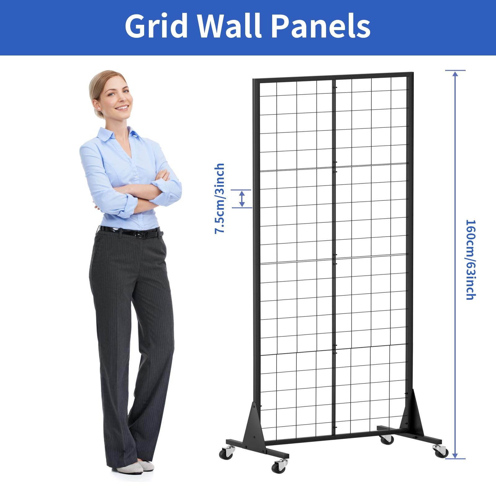 Gridwall Panel Display Stands 2'x5.5' Ft, Heavy-Duty Floorstanding Retail Displa