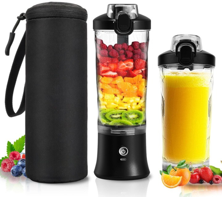 Batidora Portátil USB-C 600 ml para Batidos y Smoothies con Tapa y Funda Térmica