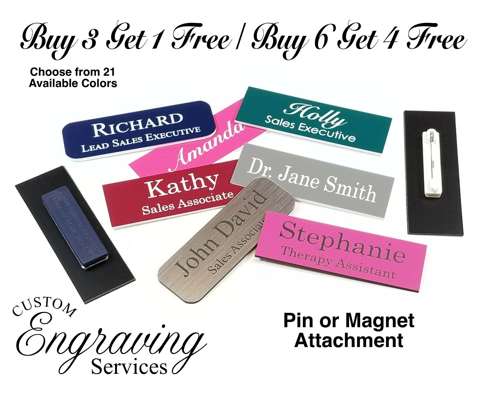 1X3 EMPLOYEE PERSONALIZED NAME TAG BADGE MAGNET OR PIN IDENTIFICATION ENGRAVED