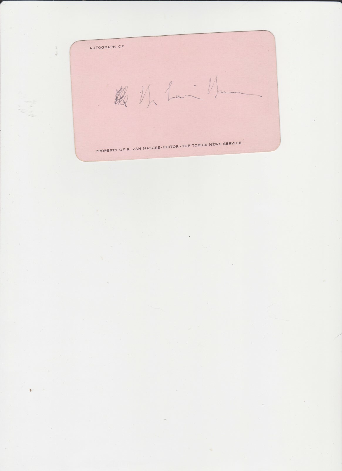 BEN LUCIEN BURMAN AUTHOR AUTOGRAPH ON CARD