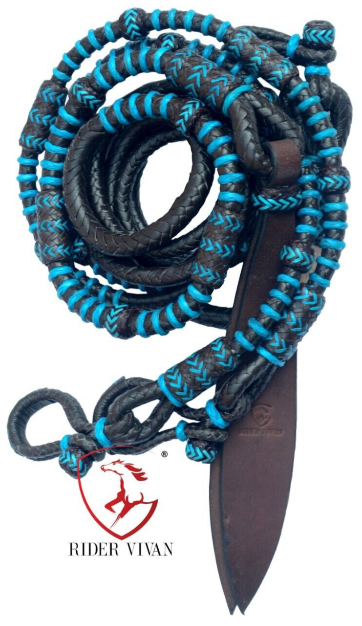 Brown Turquoise Romal Reins, Romel Reins 10 Plaits, Romal Reins Regular 55".