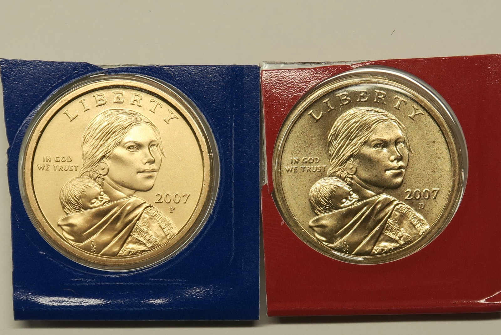 2007 P & D Native American Sacagawea BU Satin Finish Dollars from Mint Set