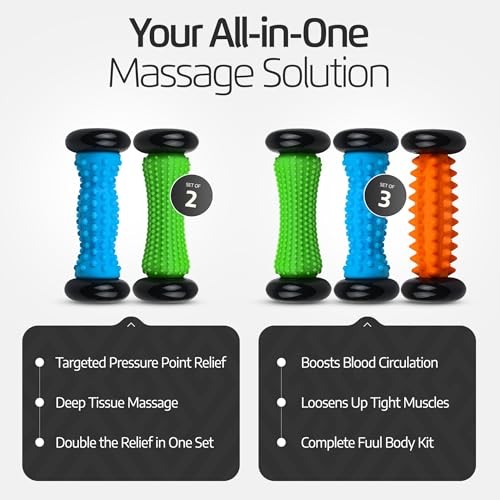Logest Foot Massage Roller - Trigger Point Therapy - Blue & Green - 2 Pack