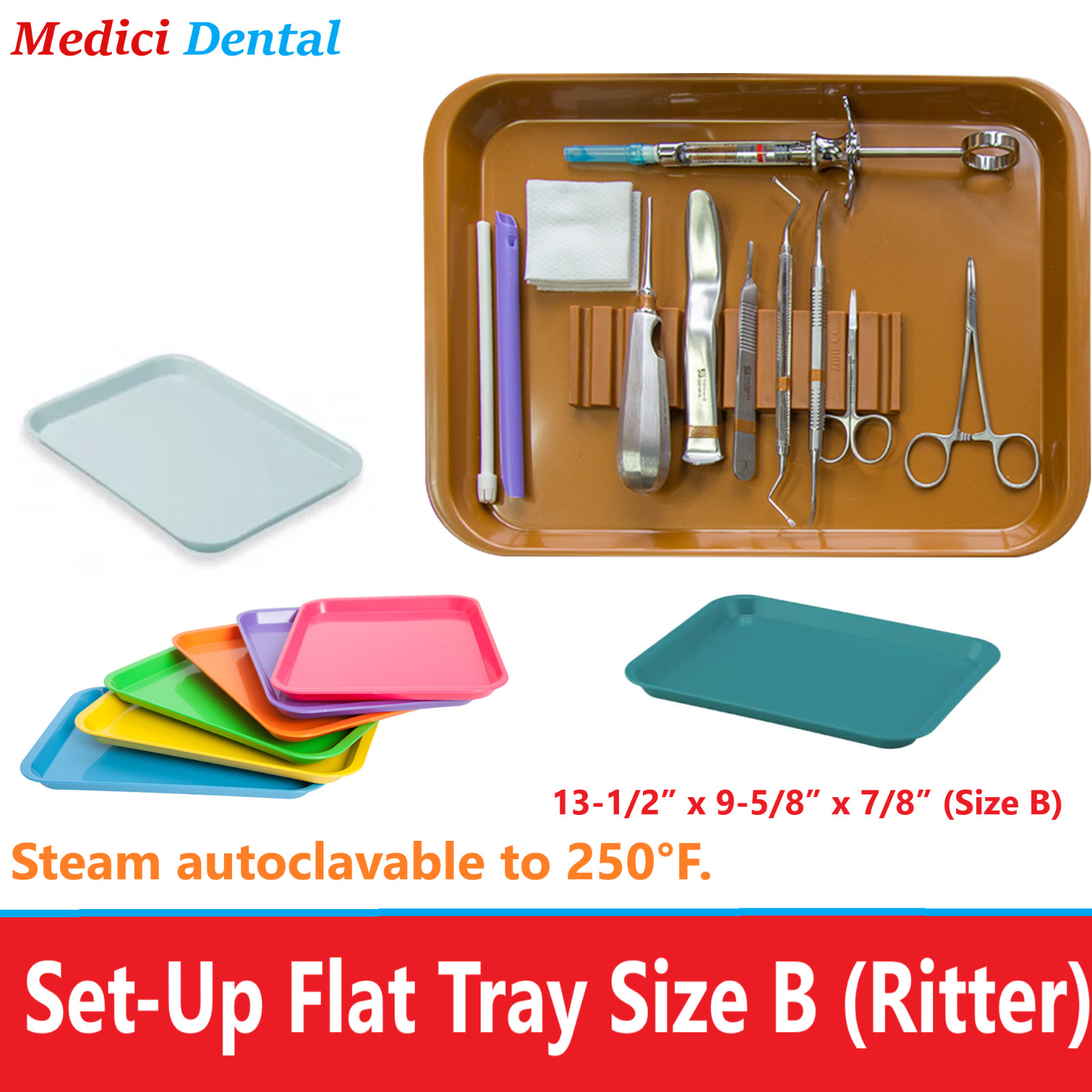 Dental Autoclave Plastic Instrument Set Up Flat Tray Size B (Pick 15 Colors)